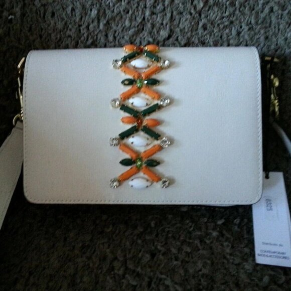 GIANNI CHIARINI-Reginella-Off White Saffiano Leather with Jewel Accents-NWT - Picture 2 of 8